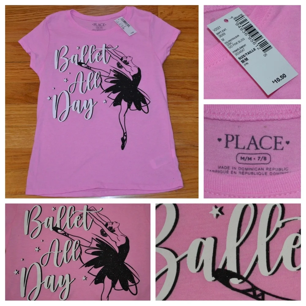 Youth girls Children’s Place graphic ballet t-shirt, size M 7/8- NWT